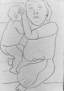 Marjorie Eaton pencil sketch - Concha and Baby