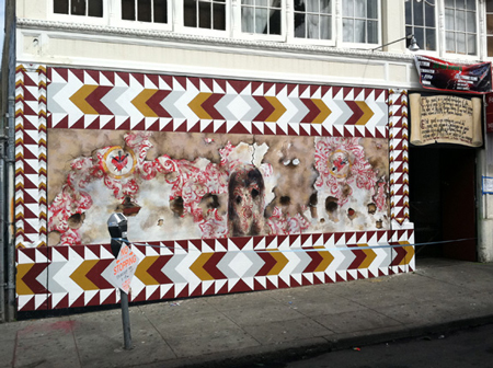 Public painting of the hidden 1791 Mission Dolores mural, 2011